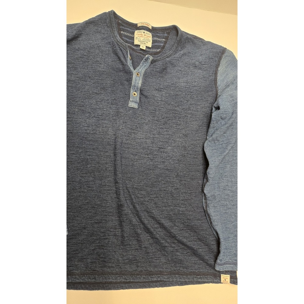 Lucky Brand True Indigo Henley Shirt Mens XL Blue Long Sleeve Raglan Contrast